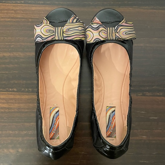 Paul Smith Leather Ballet Flats with Multicolour Bow - Picture 2 of 6